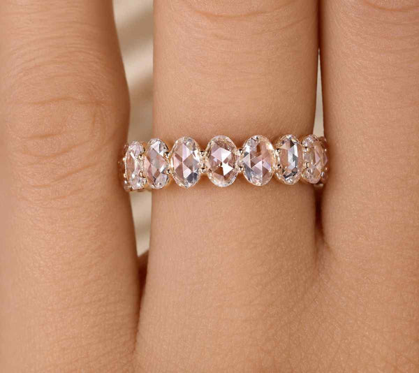 oval ring eternity ring wedding band gemstone ring stackable ring rose gold ring oval stone ring full eternity ring prong set ring