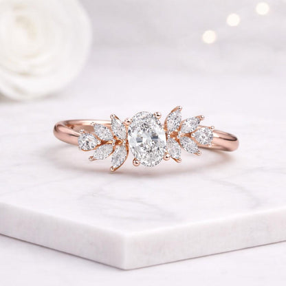 oval ring floral ring leaf ring nature ring rose gold ring promise ring women ring dainty ring elegant ring statement ring