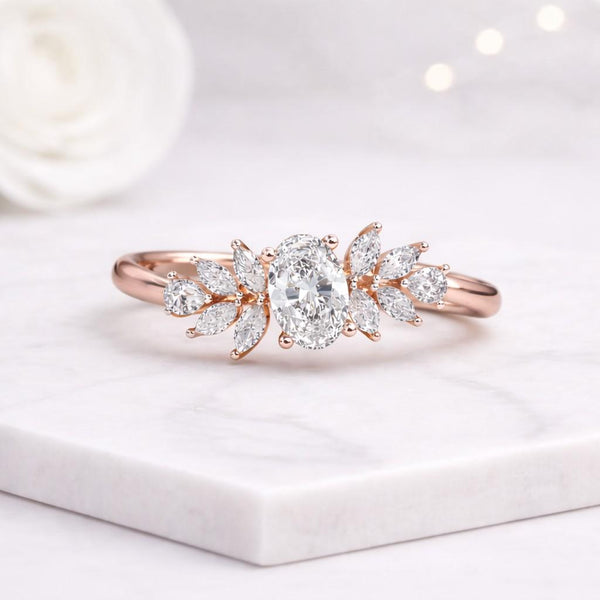 oval ring floral ring leaf ring nature ring rose gold ring promise ring women ring dainty ring elegant ring statement ring