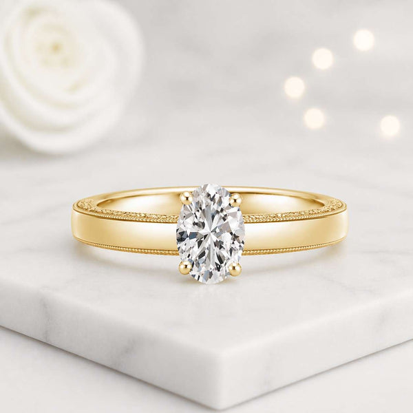 oval ring gold ring solitaire ring engagement ring promise ring bridal ring women ring dainty ring thin band ring oval solitaire vintage ring milgrain ring prong setting fine jewelry