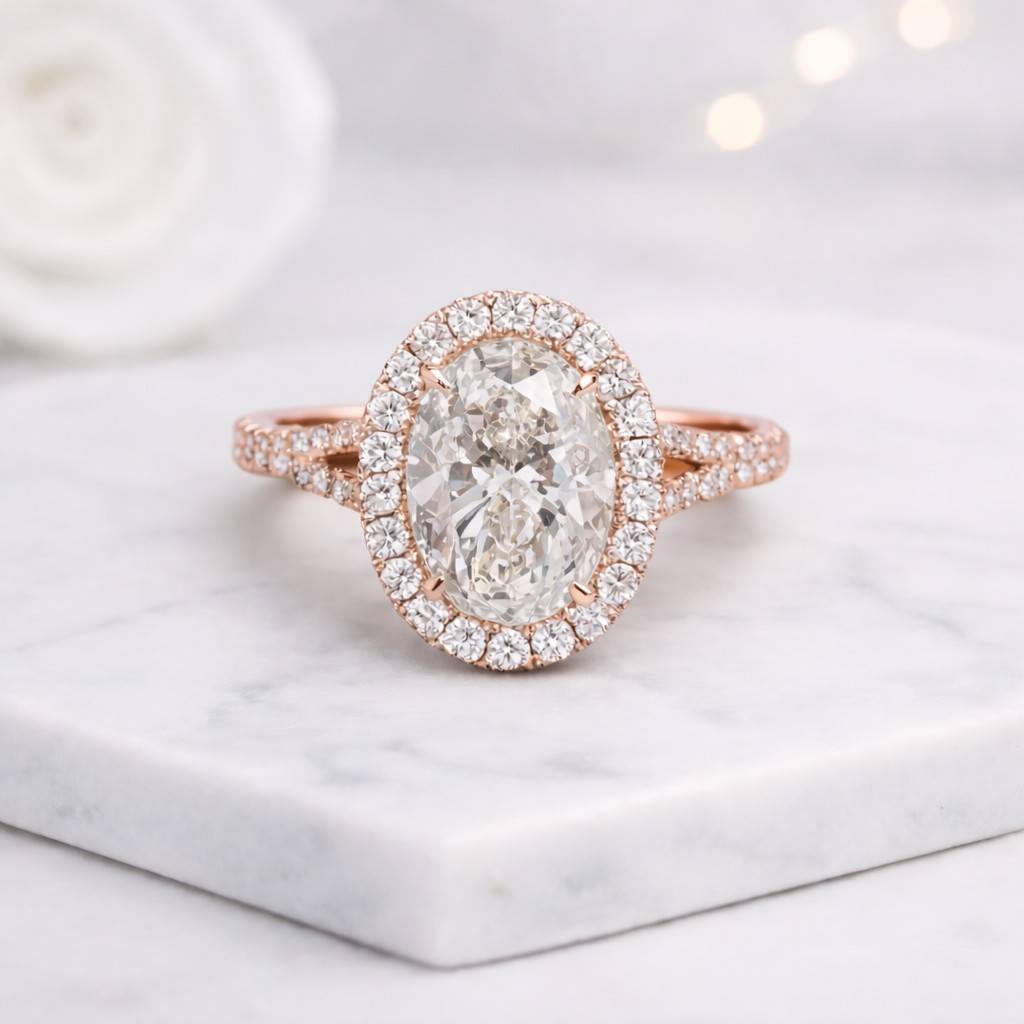 oval ring halo ring engagement ring lab grown ring solitaire halo oval halo ring split shank ring statement ring