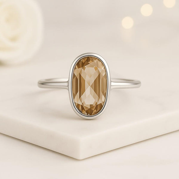 oval ring rose cut ring bezel ring solitaire ring brown diamond ring lab grown ring oval solitaire thin band ring elegant ring fine jewelry