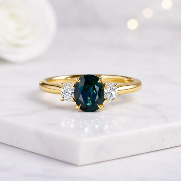 oval ring sapphire ring three stone ring gold ring engagement ring promise ring bridal ring women ring gemstone ring fine jewelry luxury ring blue stone ring oval cut ring prong setting ring