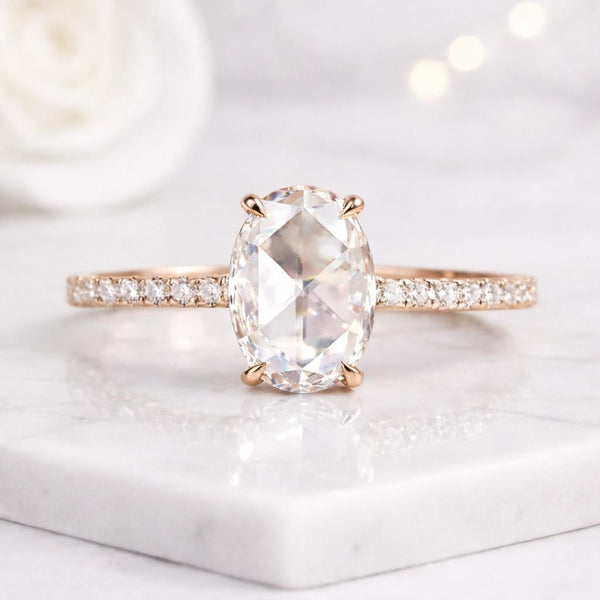 oval ring solitaire ring engagement ring rose gold ring pave band ring oval stone ring promise ring bridal ring