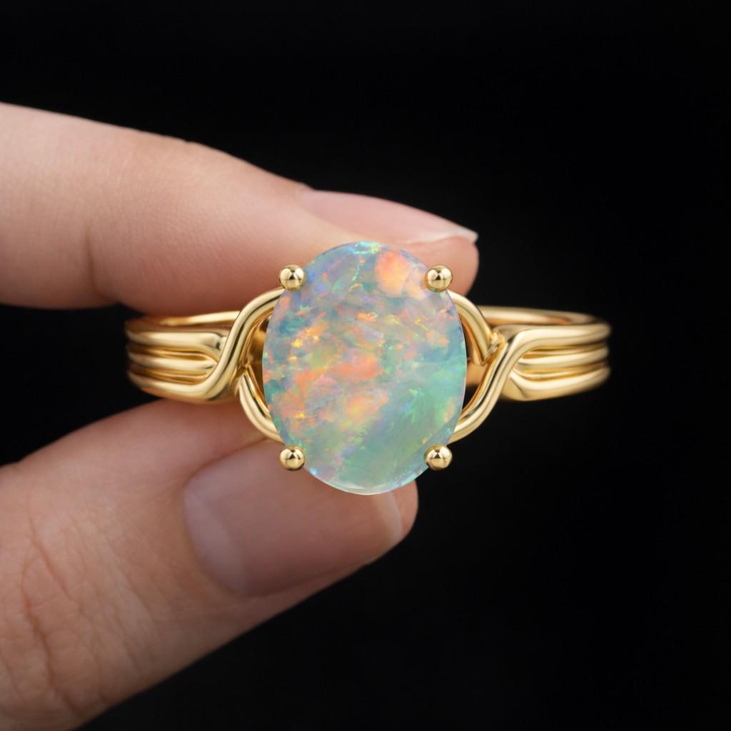 oval stone ring opal engagement ring gold band ring twisted band ring wave band ring bypass ring center stone ring single stone ring gemstone jewelry luxury jewelry fine ring
