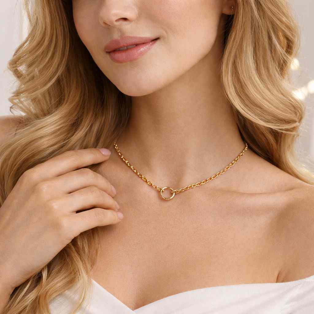 paperclip necklace rolo chain necklace circle charm necklace open ring necklace gold jewelry link jewelry chain link necklace connector necklace