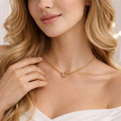 paperclip necklace rolo chain necklace circle charm necklace open ring necklace gold jewelry link jewelry chain link necklace connector necklace