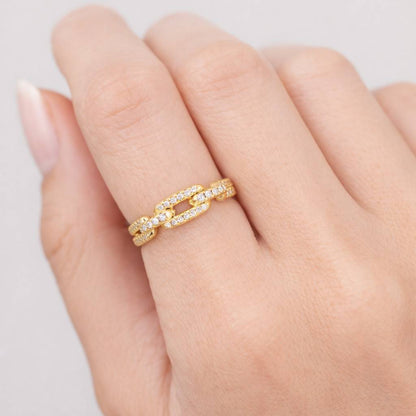 pave chain ring crystal ring cz ring diamond look ring link band twisted band rope texture open chain ring delicate ring sparkle ring glam ring chic ring trendy jewelry