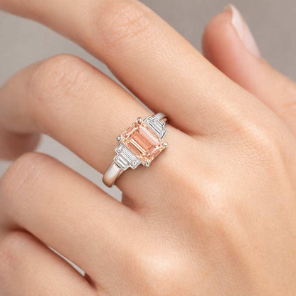 peach diamond ring peach moissanite ring peach lab diamond ring peach cz ring colored gemstone ring blush gemstone ring pink stone ring champagne stone ring fancy stone ring radiant gemstone ring