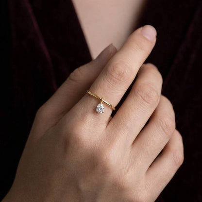 pear charm ring drop stone ring hanging gem ring teardrop charm ring solitaire charm ring thin stacking ring