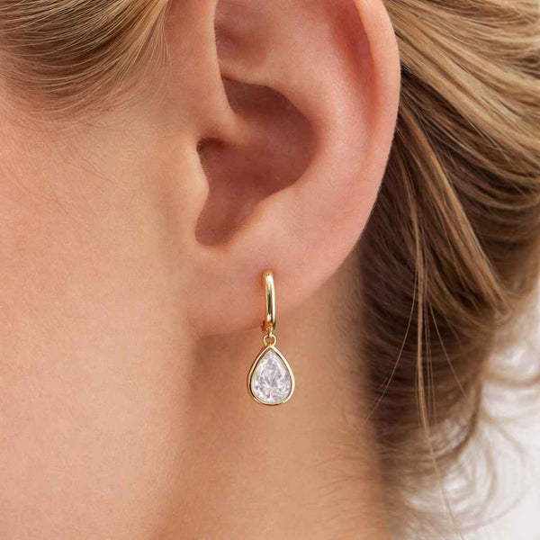 pear cut earrings bezel set earrings tear drop earrings dangling earrings gold drop earrings pear hoop earrings