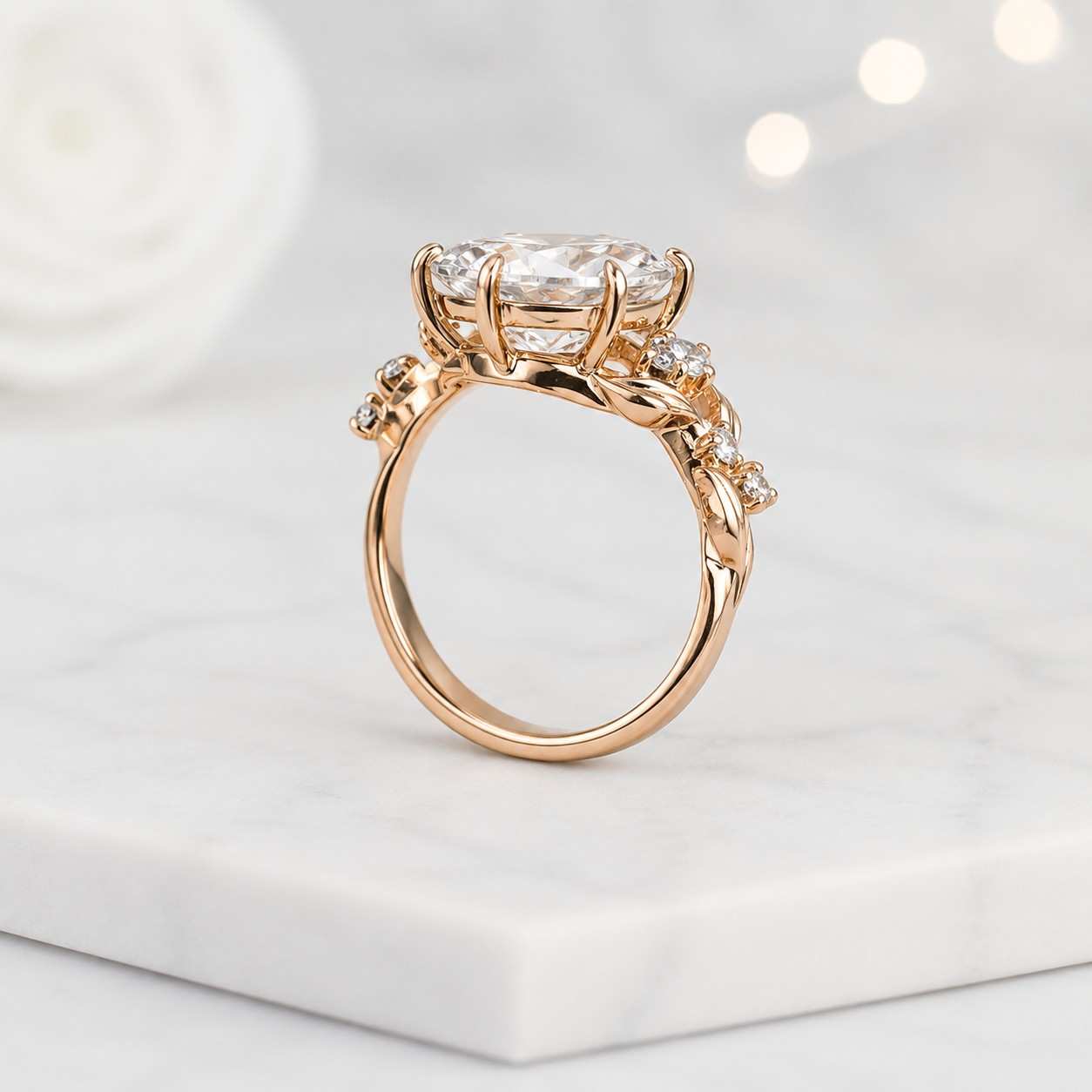 pear cut ring leaf band ring floral band ring vine band ring nature inspired ring botanical ring