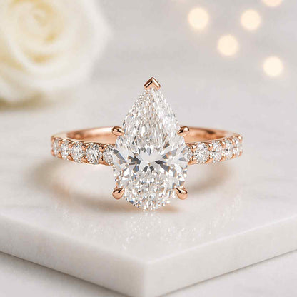 pear diamond ring pear engagement ring pear solitaire ring pave engagement ring gold engagement ring teardrop diamond ring classic engagement ring luxury engagement ring bridal jewelry ring