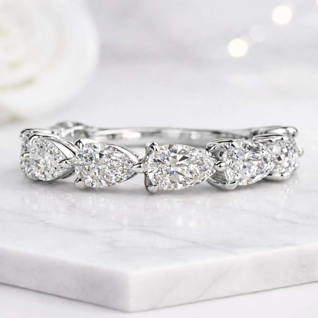 pear eternity ring pear band ring half eternity ring stackable ring gold band ring diamond band ring wedding band anniversary ring