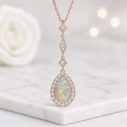 pear opal necklace vintage necklace drop pendant necklace teardrop necklace lariat necklace halo drop necklace dangling necklace