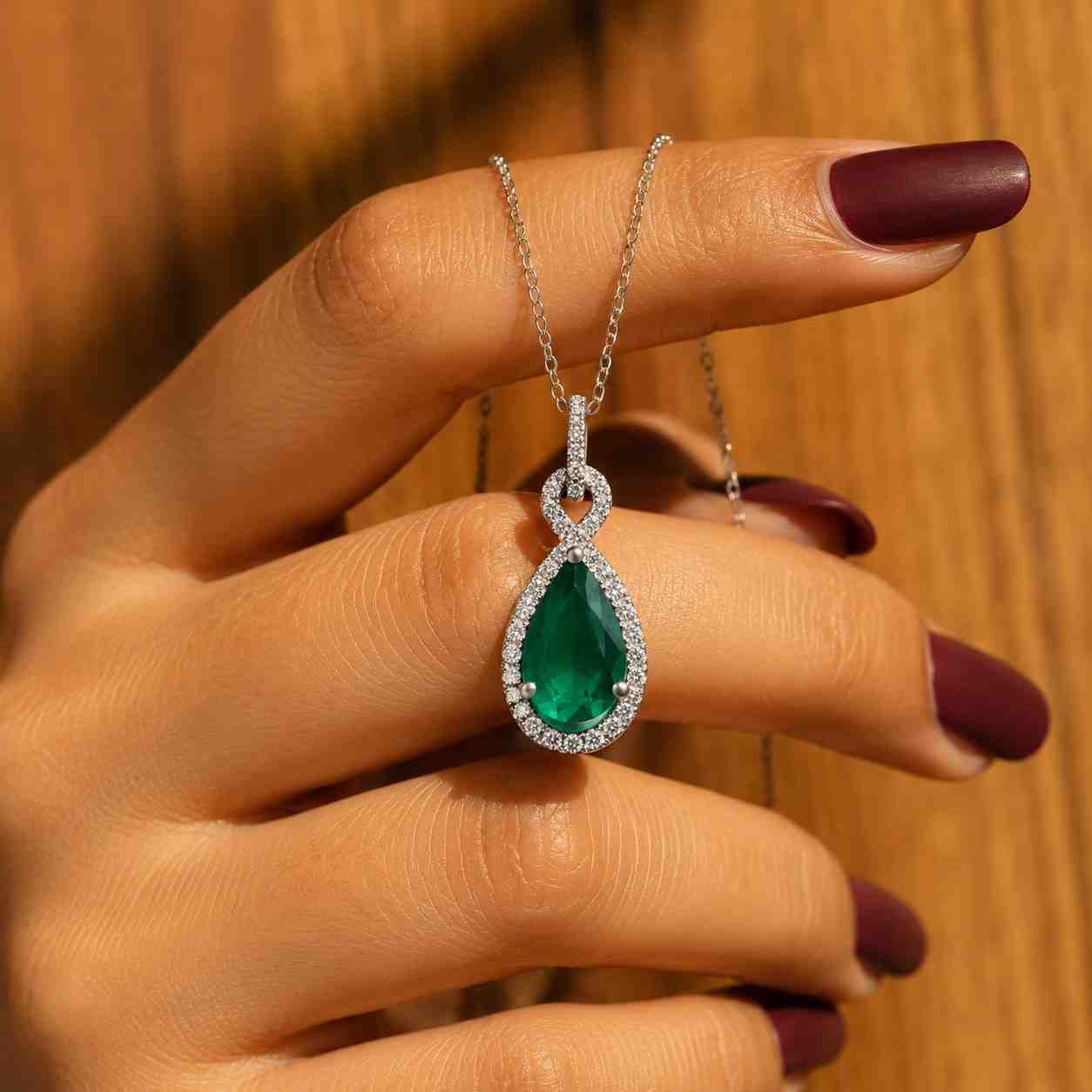 pear pendant emerald pendant halo pendant teardrop pendant drop necklace green pendant crystal pendant gemstone pendant