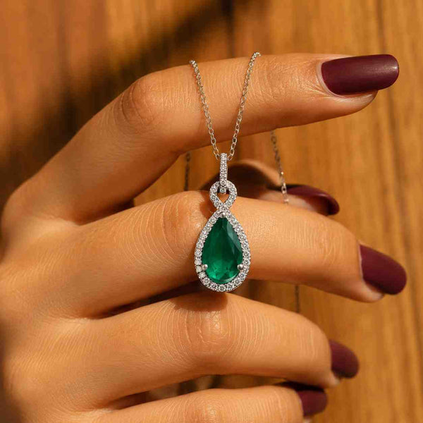 pear pendant emerald pendant halo pendant teardrop pendant drop necklace green pendant crystal pendant gemstone pendant