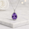 Pear Cut Amethyst & Diamond Halo Pendant Necklace
