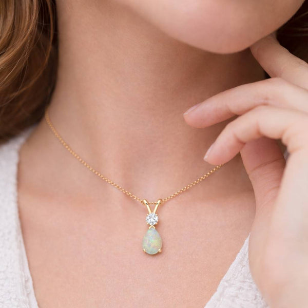 pear pendant rabbit jewelry bunny pendant opal drop necklace gemstone pendant gold necklace delicate jewelry