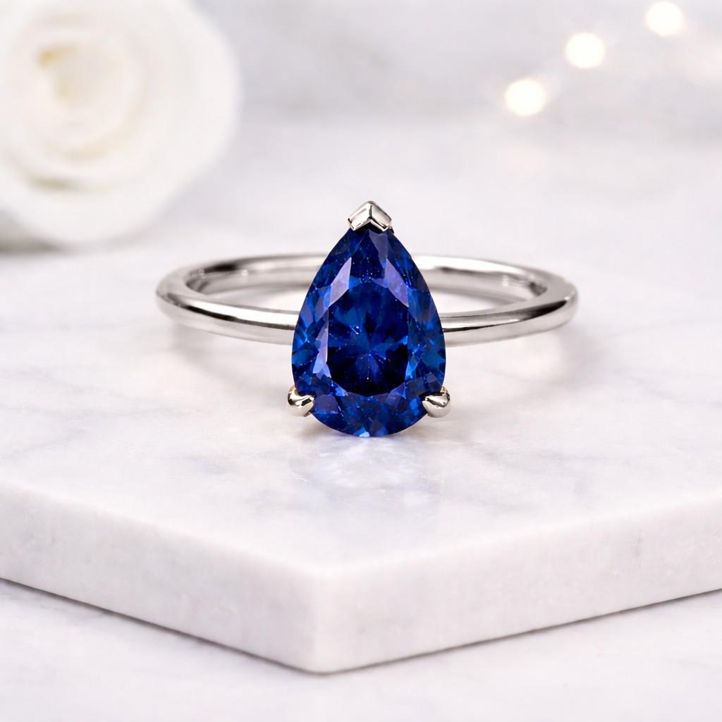 pear ring blue stone ring solitaire ring gemstone ring teardrop ring promise ring statement ring fine jewelry