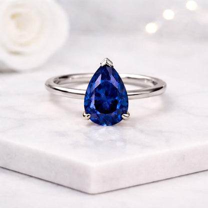 pear ring blue stone ring solitaire ring gemstone ring teardrop ring promise ring statement ring fine jewelry