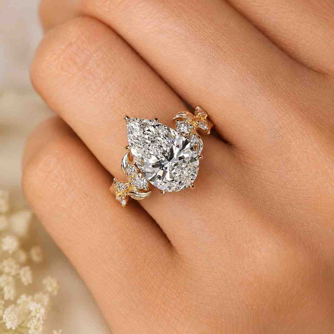 pear ring floral ring leaf ring nature ring gold ring statement ring solitaire ring vine ring flower ring
