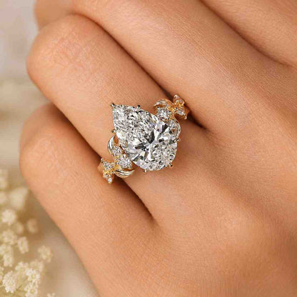 pear ring floral ring leaf ring nature ring gold ring statement ring solitaire ring vine ring flower ring