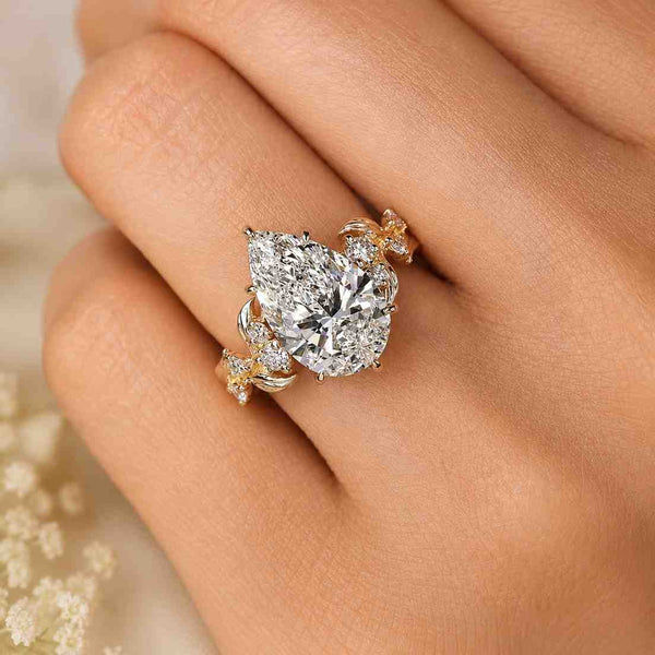 pear ring floral ring leaf ring nature ring gold ring statement ring solitaire ring vine ring flower ring