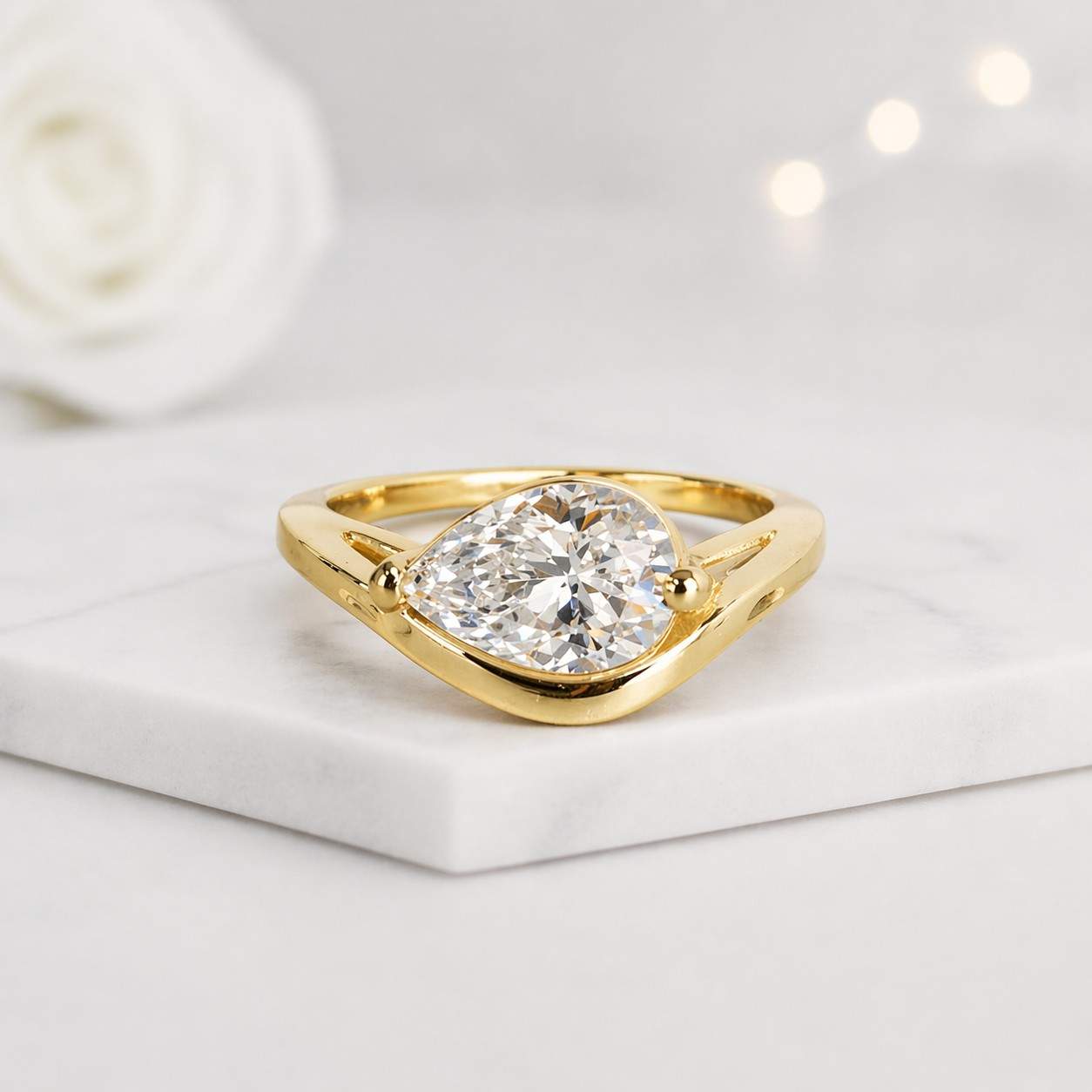 pear ring gold ring solitaire ring statement ring engagement ring women ring promise ring fine jewelry luxury ring unique ring swirl ring curved band marquise ring pear cut ring