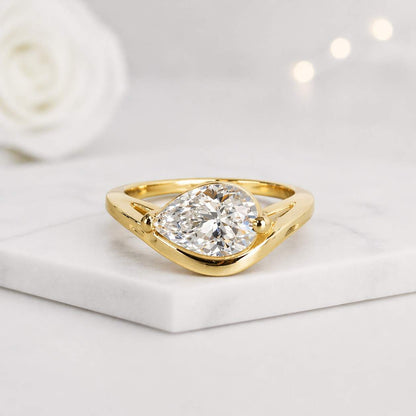 pear ring gold ring solitaire ring statement ring engagement ring women ring promise ring fine jewelry luxury ring unique ring swirl ring curved band marquise ring pear cut ring