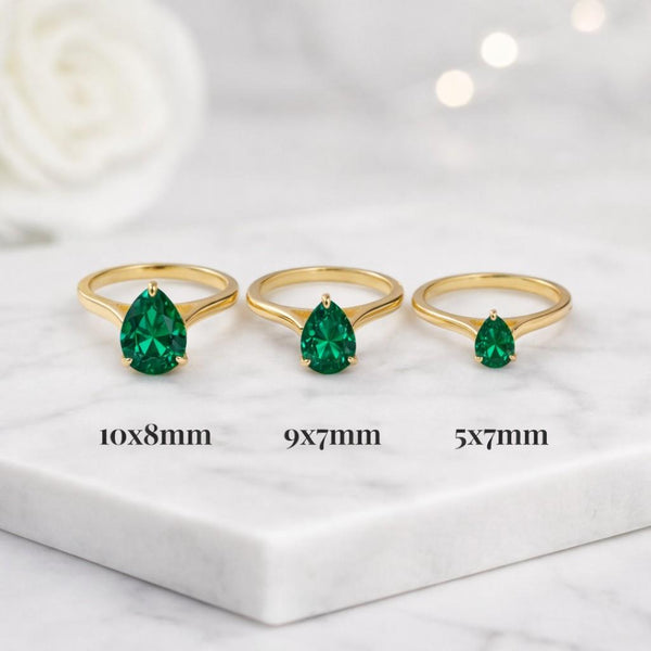 pear ring green ring solitaire ring gold ring gemstone ring pear cut ring teardrop ring prong setting ring slim band ring