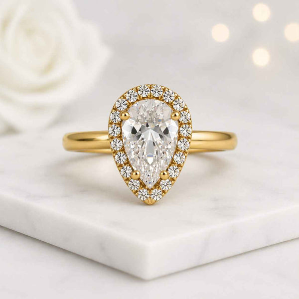 pear ring halo ring gold ring solitaire ring pear halo ring teardrop ring statement ring promise ring bridal ring women ring fine jewelry elegant ring luxury ring classic ring