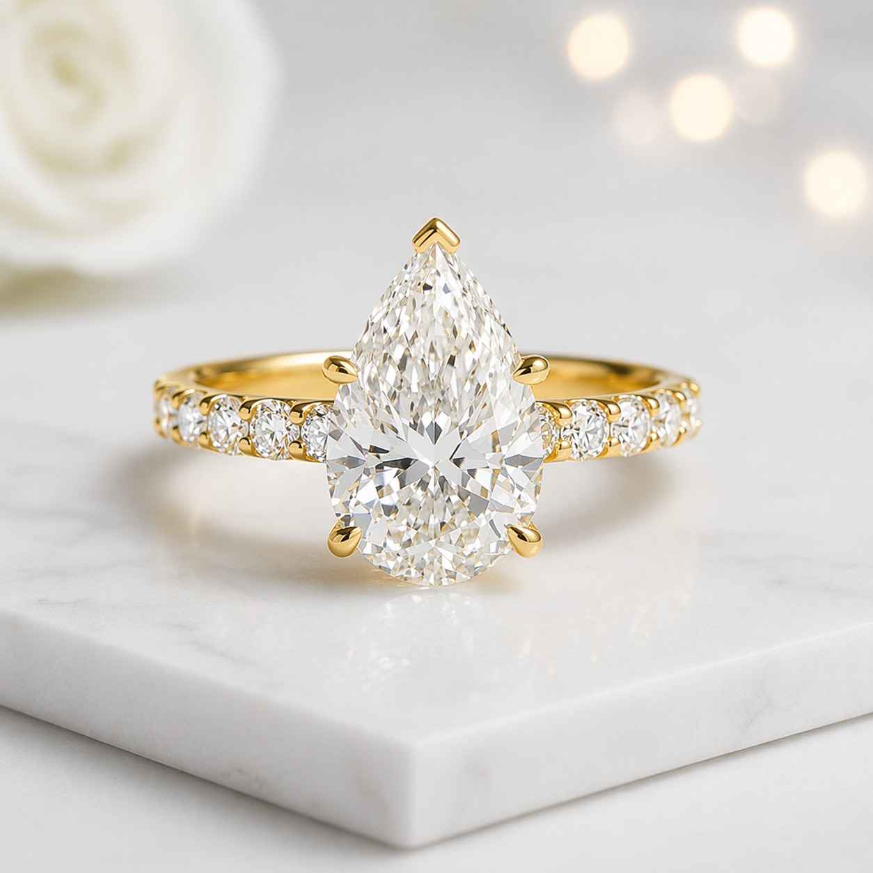 pear ring pear cut ring engagement ring solitaire ring gold ring statement ring bridal ring promise ring fine jewelry luxury ring women ring teardrop ring pave band ring prong setting ring elegant ring classic ring