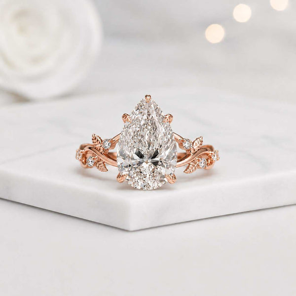 pear ring pear cut ring leaf ring nature ring floral ring rose gold ring solitaire ring statement ring