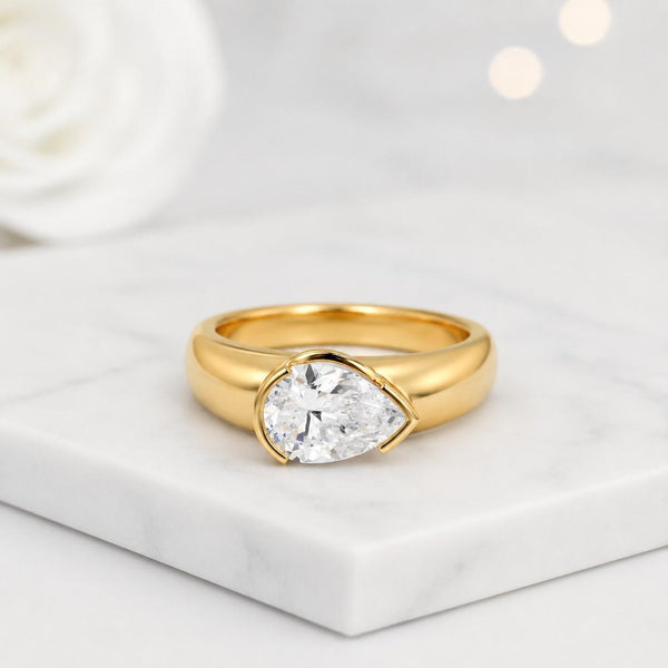 pear ring pear cut ring solitaire ring gold ring statement ring wide band ring bezel ring