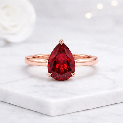 pear ring red stone ring solitaire ring gemstone ring teardrop ring pear cut ring red gemstone statement ring women ring