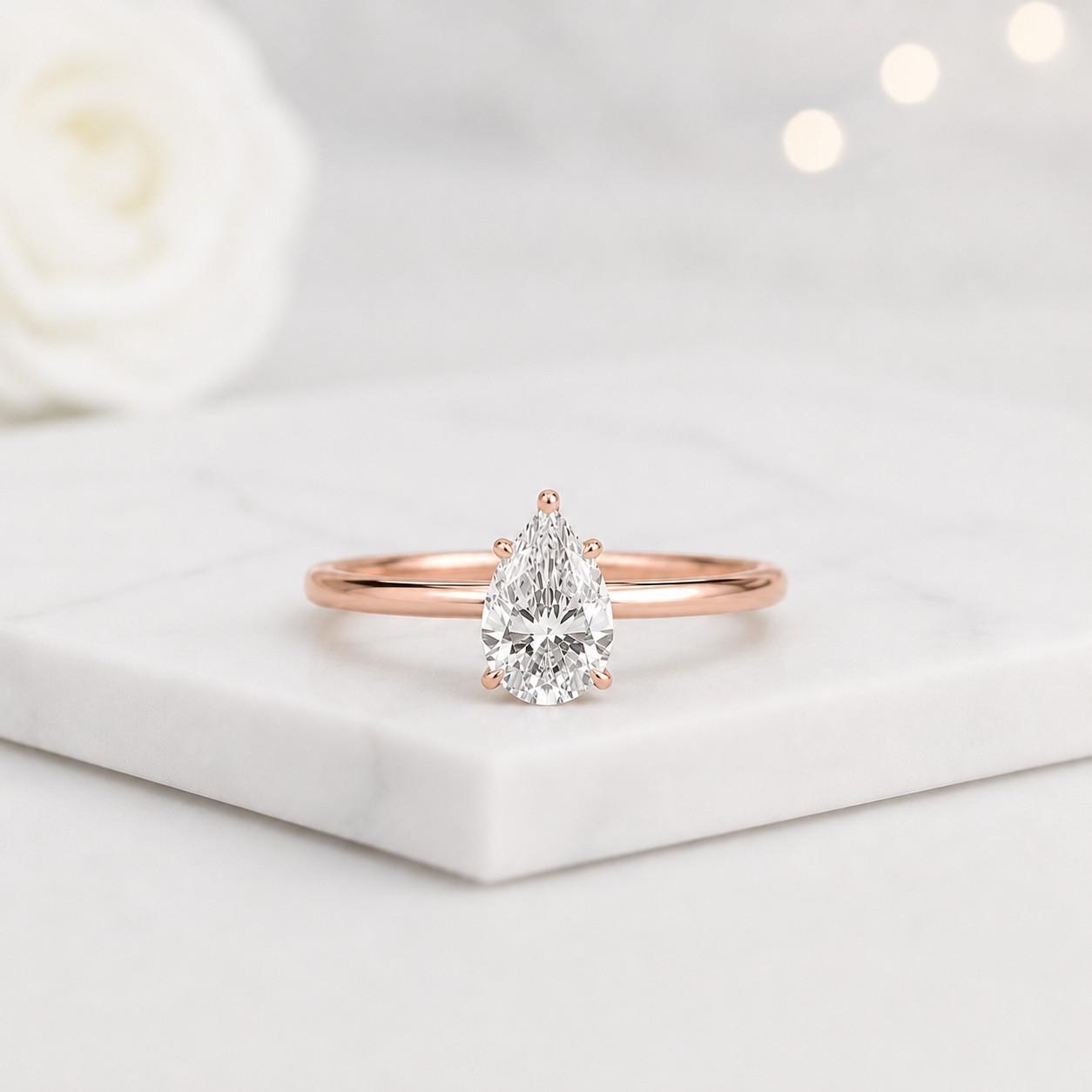 pear ring solitaire ring engagement ring promise ring bridal ring teardrop ring thin band delicate ring