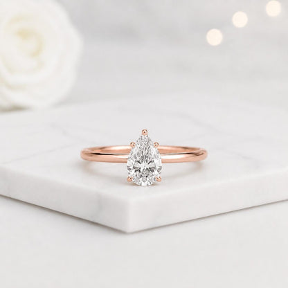 pear ring solitaire ring engagement ring promise ring bridal ring teardrop ring thin band delicate ring