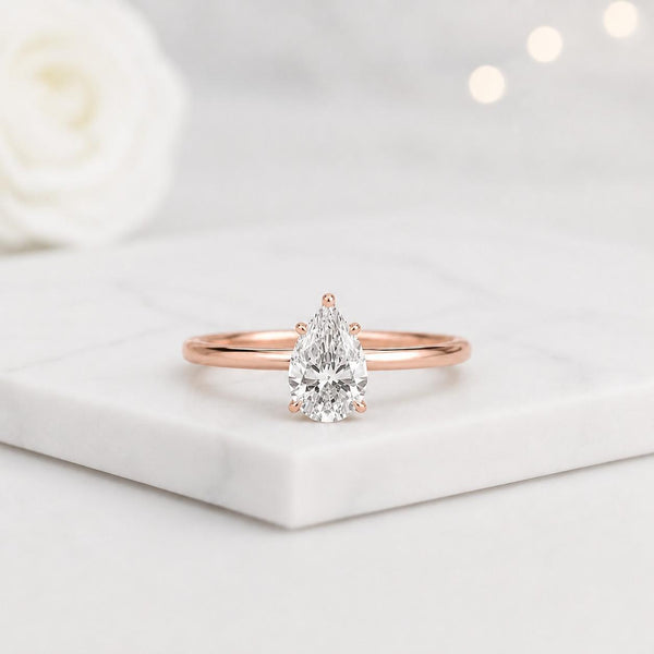 pear ring solitaire ring engagement ring promise ring bridal ring teardrop ring thin band delicate ring