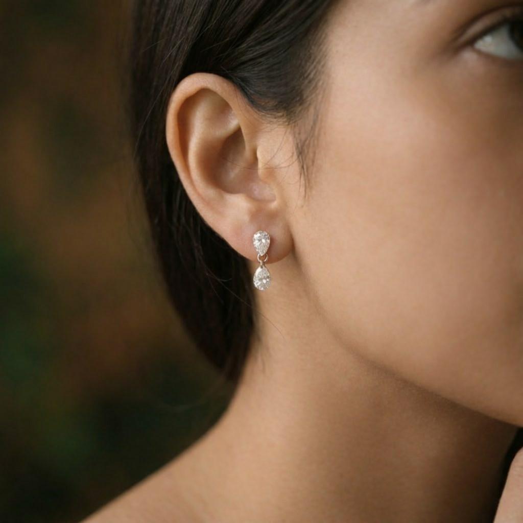 pear shape diamond pear cut diamond double pear earrings pear drop jewelry pear bridal earrings pear wedding earrings
