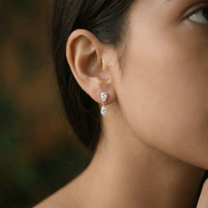pear shape diamond pear cut diamond double pear earrings pear drop jewelry pear bridal earrings pear wedding earrings