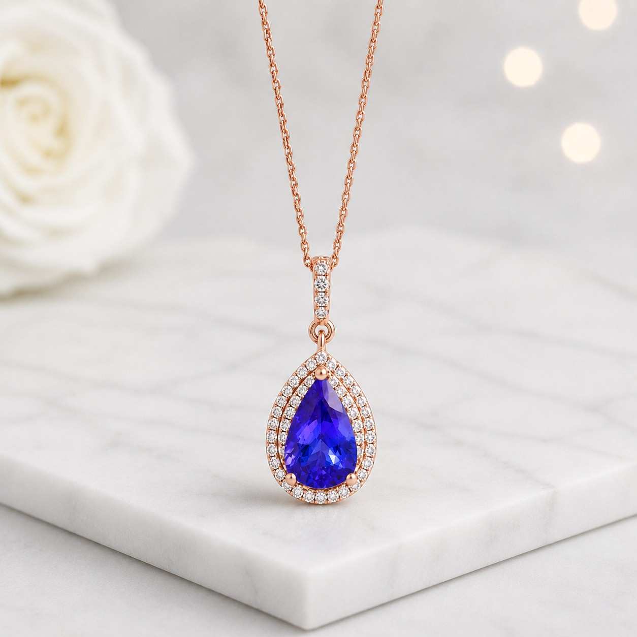 pear shape necklace blue stone pendant halo stone necklace teardrop jewelry pear drop necklace gemstone pendant women pendant