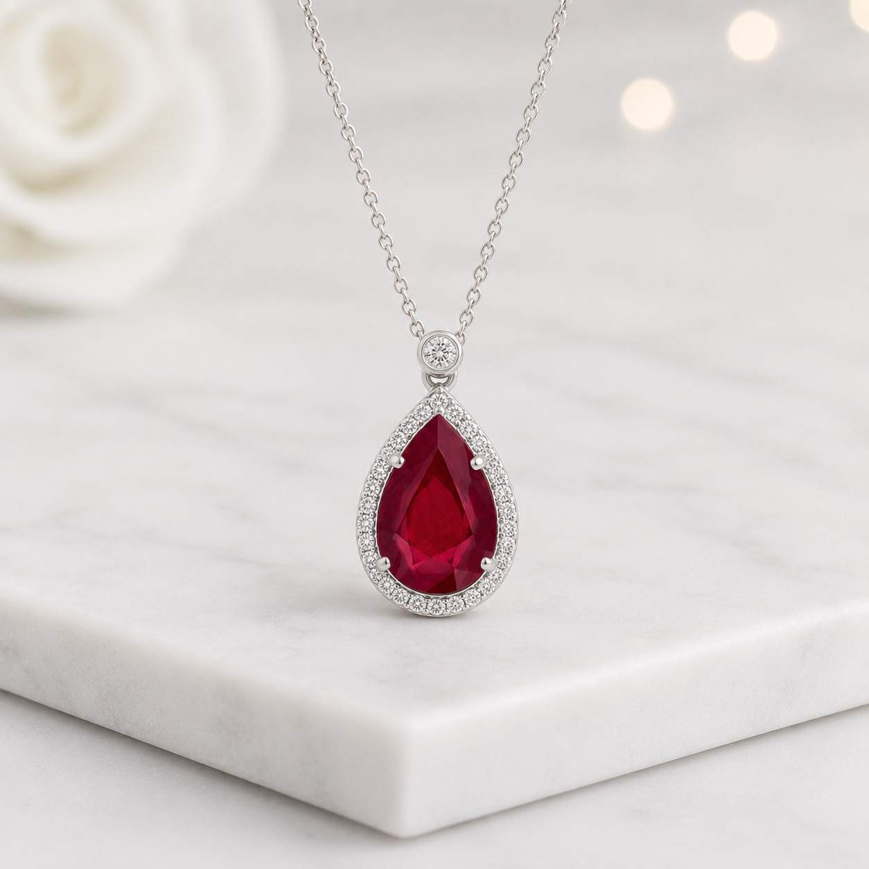 pear shape pendant red gemstone necklace halo necklace gold necklace elegant necklace dainty pendant minimalist necklace