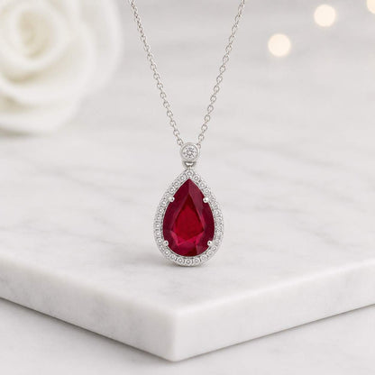 pear shape pendant red gemstone necklace halo necklace gold necklace elegant necklace dainty pendant minimalist necklace