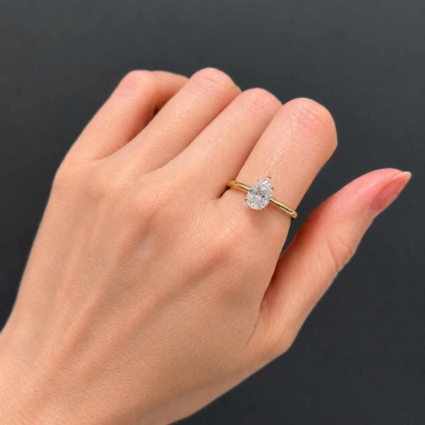 pear solitaire teardrop solitaire pear engagement slim band plain band high polish comfort fit cathedral ring