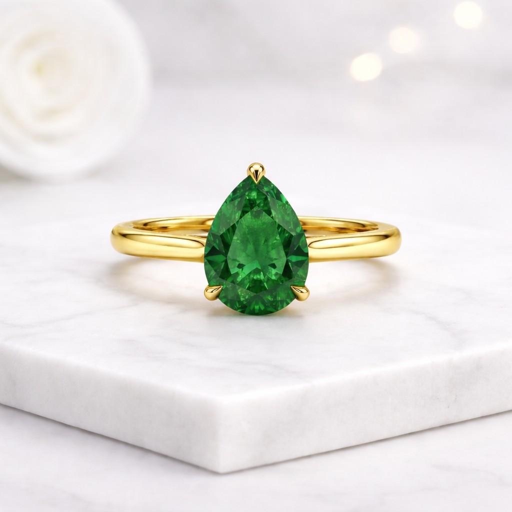 pear solitaire teardrop stone green gemstone gold band ring jewelry accessory elegant jewelry bridal jewelry fine ring minimalist ring