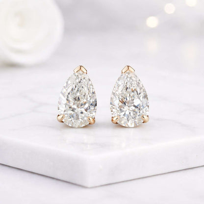 pear stud earrings pear earrings teardrop earrings lab grown earrings solitaire earrings gold stud earrings pear cut earrings