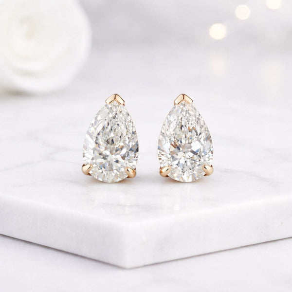 pear stud earrings pear earrings teardrop earrings lab grown earrings solitaire earrings gold stud earrings pear cut earrings