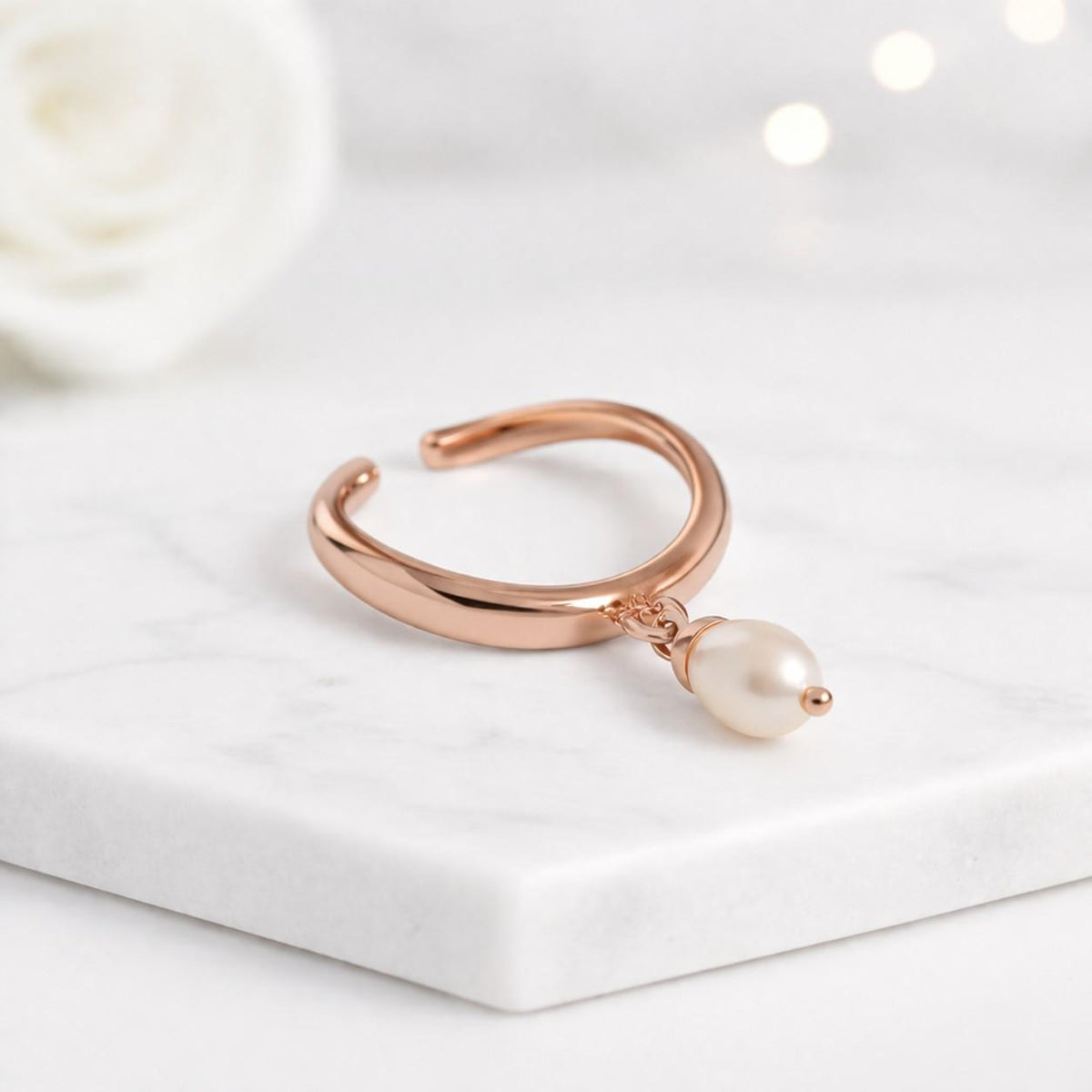 pearl ring open ring adjustable ring cuff ring rose gold ring dangling pearl ring minimalist ring women ring