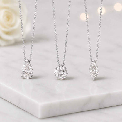 Lab Grown Diamond Gold Necklace, Pear Round & Marquise Pendant Necklace
